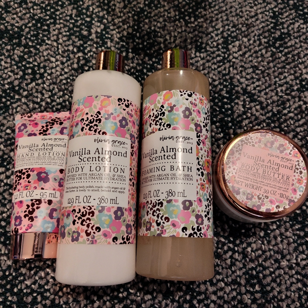 NWT! Olivia Grace 4pc Vanilla Almond Scented Body Set